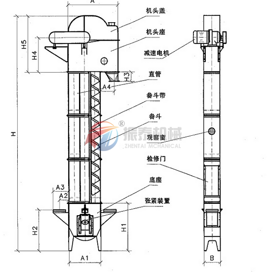 TH斗式提升機外形結(jié)構圖